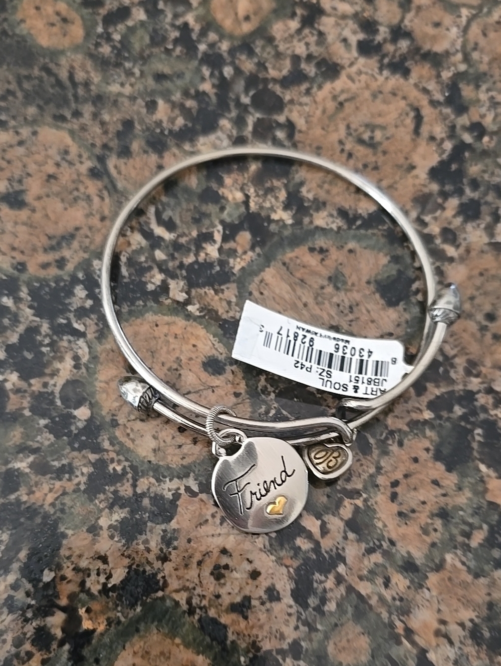 Brighton Silver-Tone Friend/Sister Heart Charm Bangle with Gold Accent